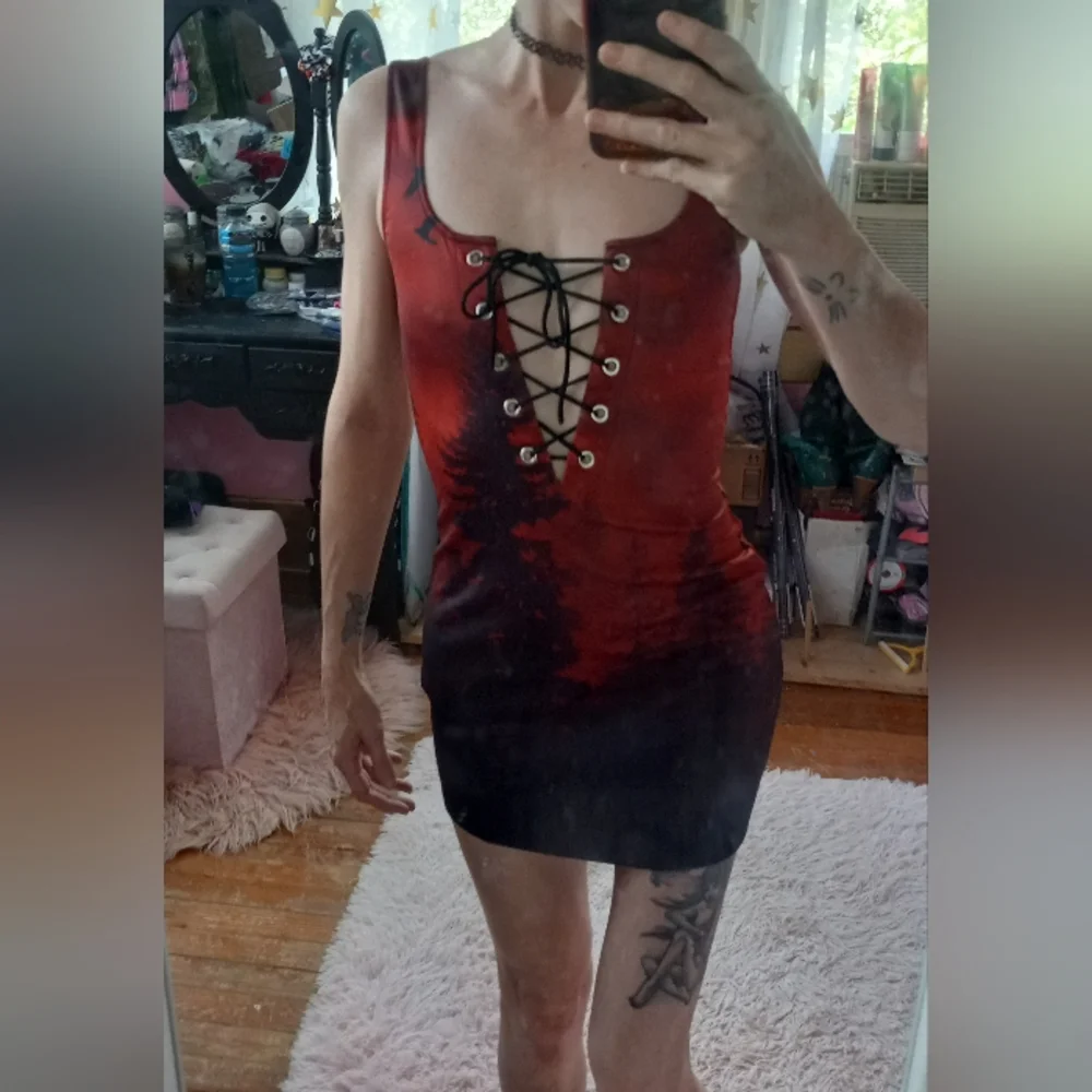 Dolls Kill Widow gothic bodycon laceup mini dress! Natures terror - Picture 2 of 13